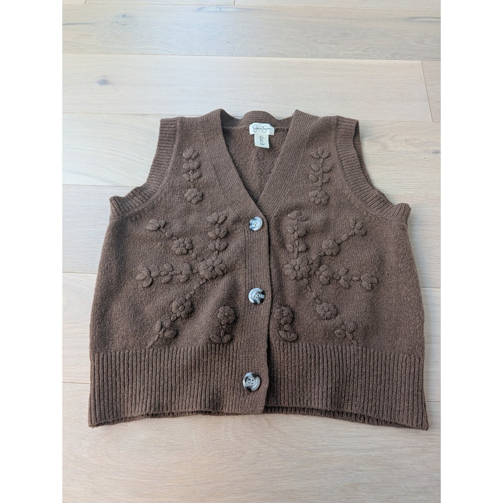 Jessica Simpson Brown 3D Floral Knit Sweater Vest S Cottagecore - Picture 3 of 9